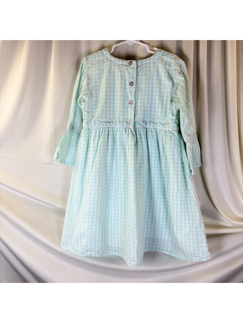 Rufflebutts Mint Green Gingham Check Long Sleeve Lined Dress Pink Accents Sz 8